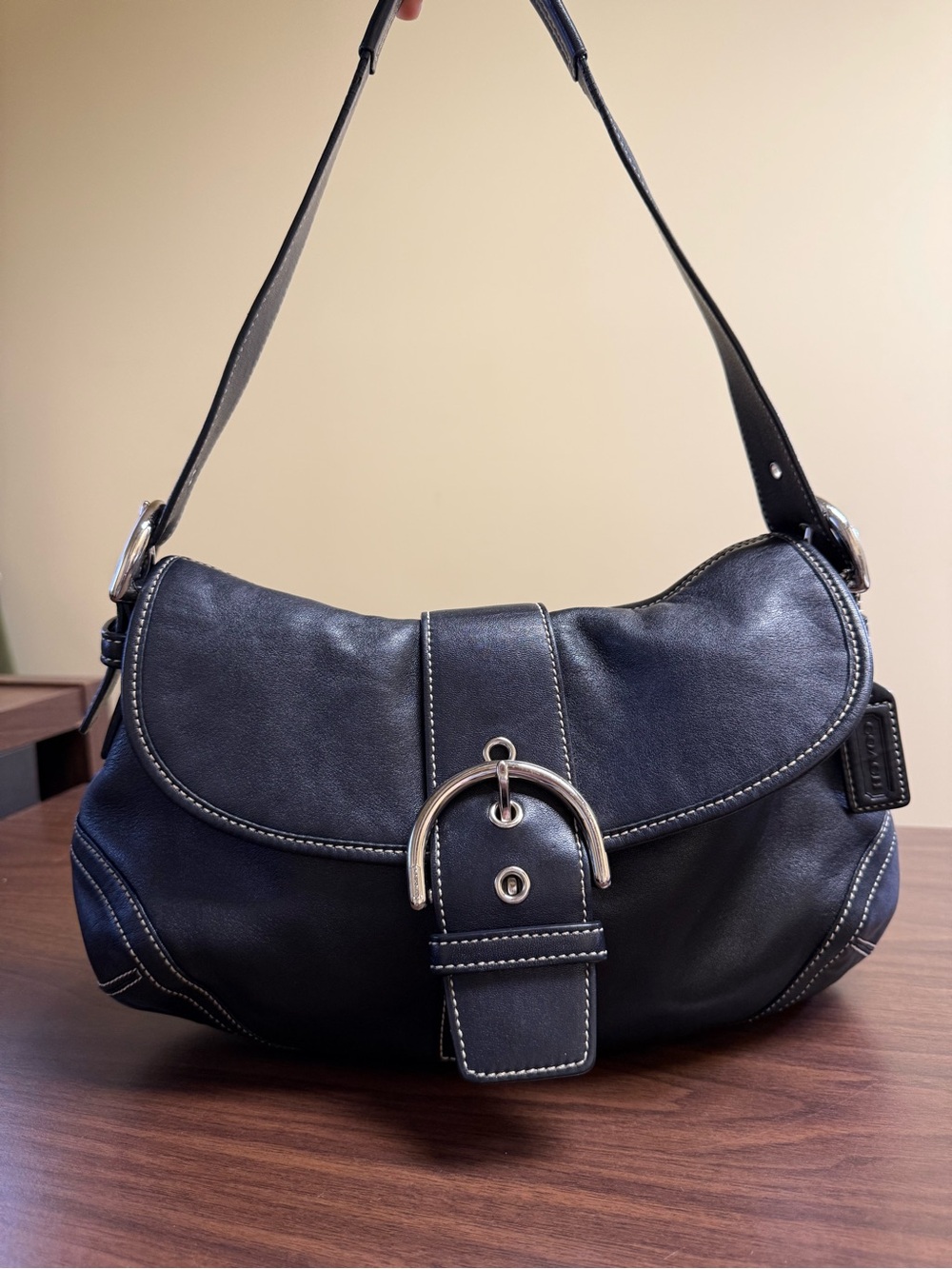 Coach 9248 Black Leather Shoulder Bag with Silver Hardware